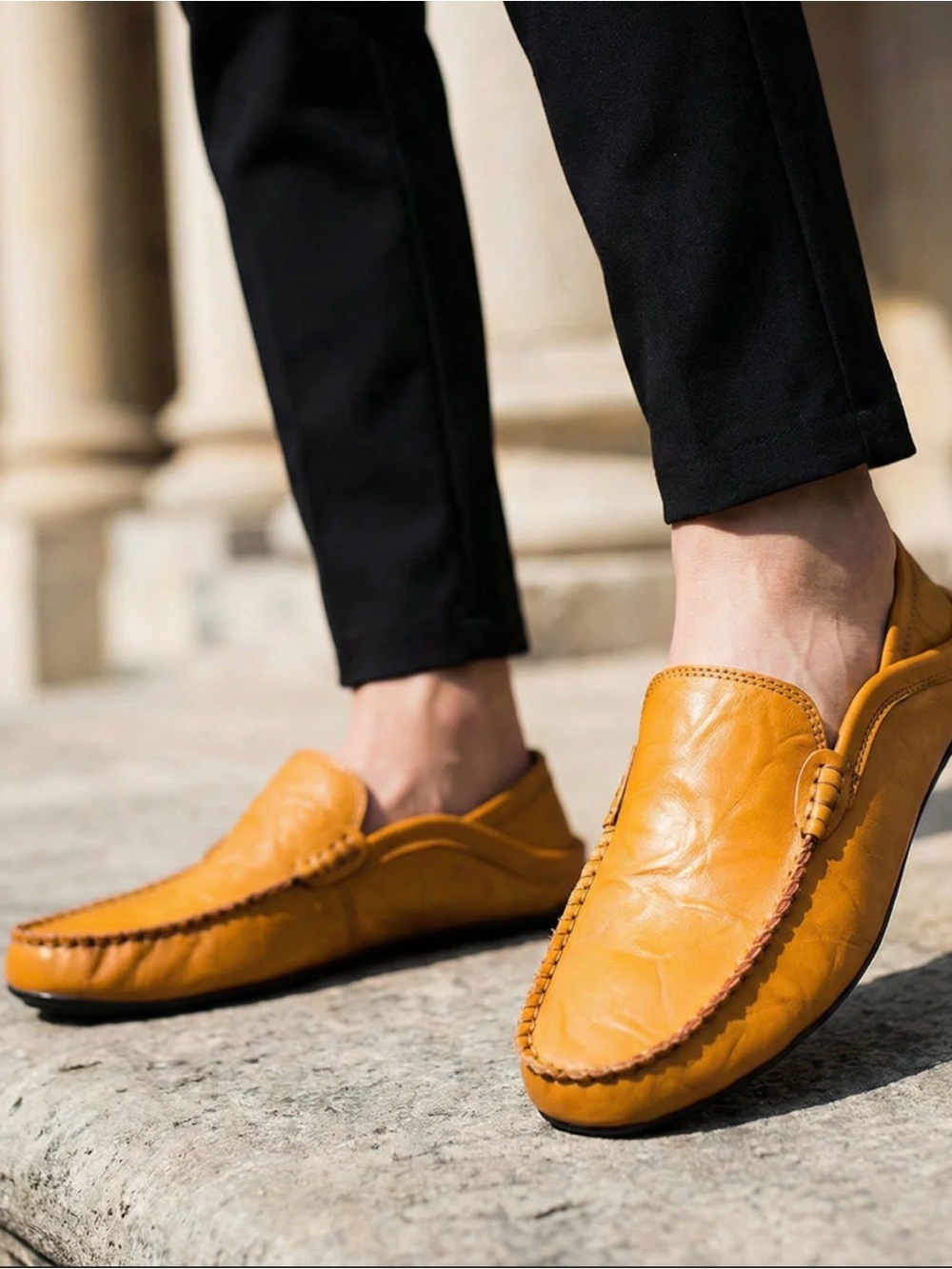 Men's Cognac Leather Slip-On Driving Loafers